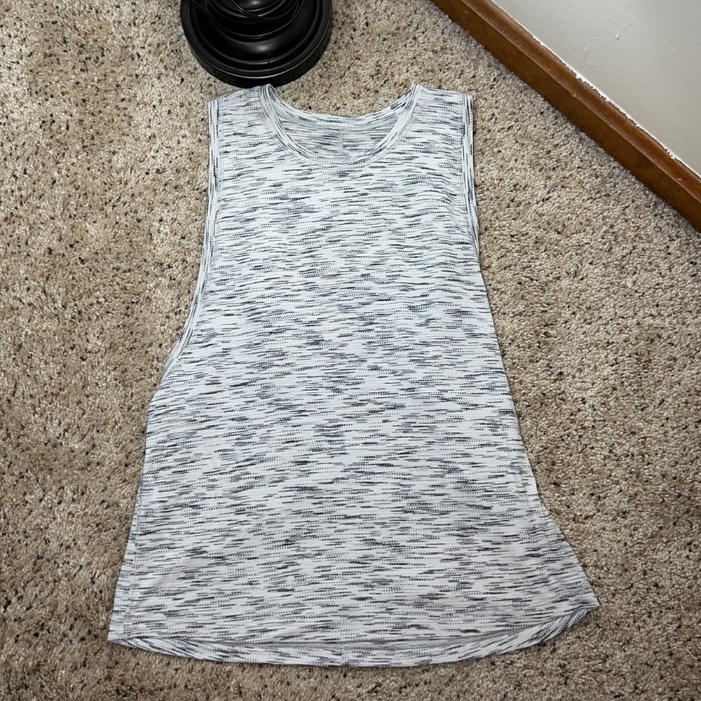 lululemon athletica Heathered White and Black Tank Top